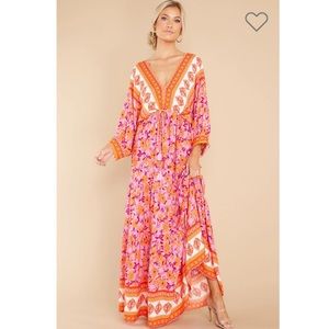 NWT Aakaa Growing Closer Pink and Orange Floral Maxi Dress, Size M